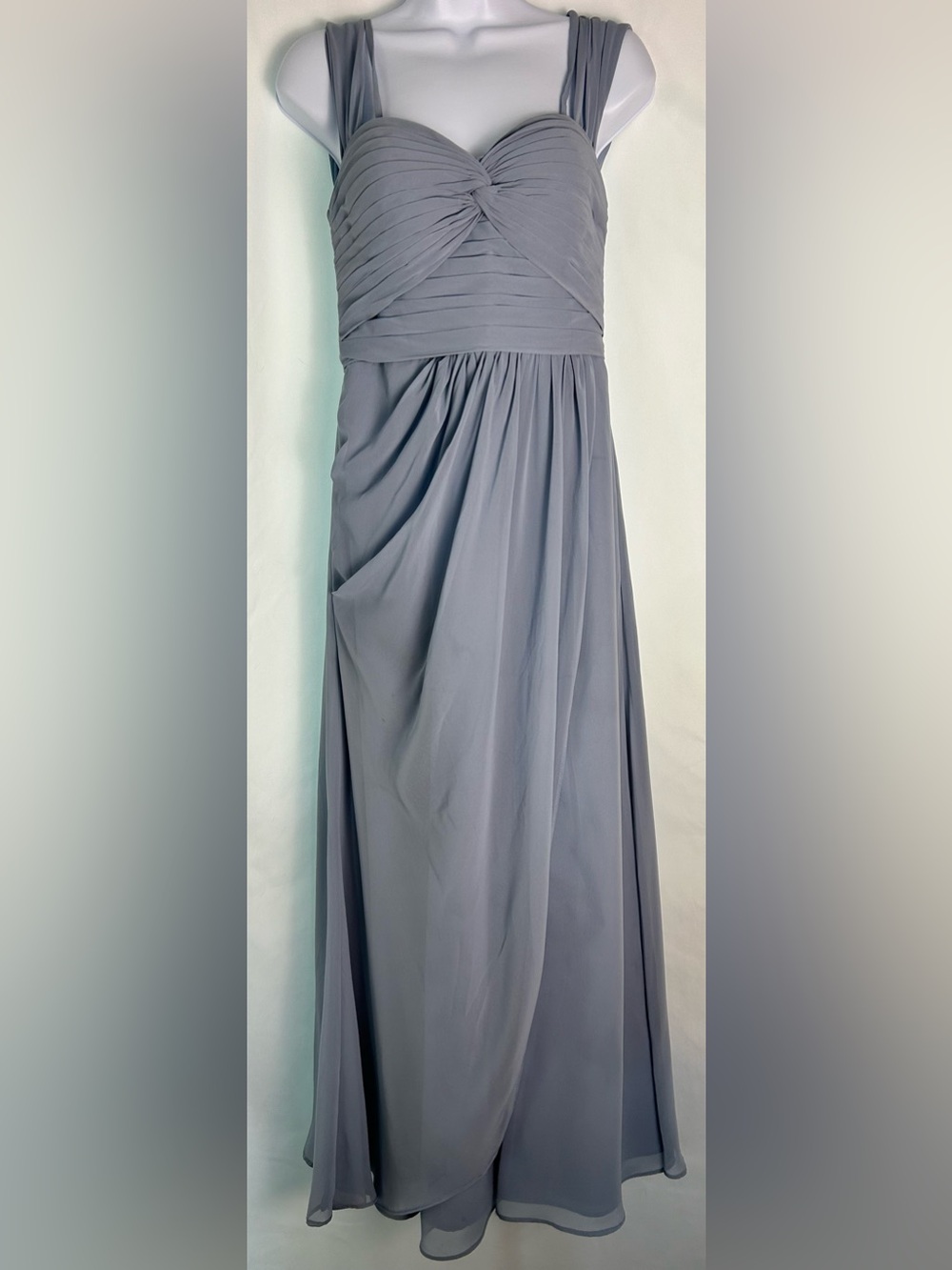 Azazie Dusty Blue Gray Chiffon Ruched A-Line Formal Maxi Dress C Size